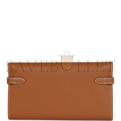 HERMES KELLY LONG WALLET GOLD EPSOM PALLADIUM HARDWARE (20*11*2cm)  